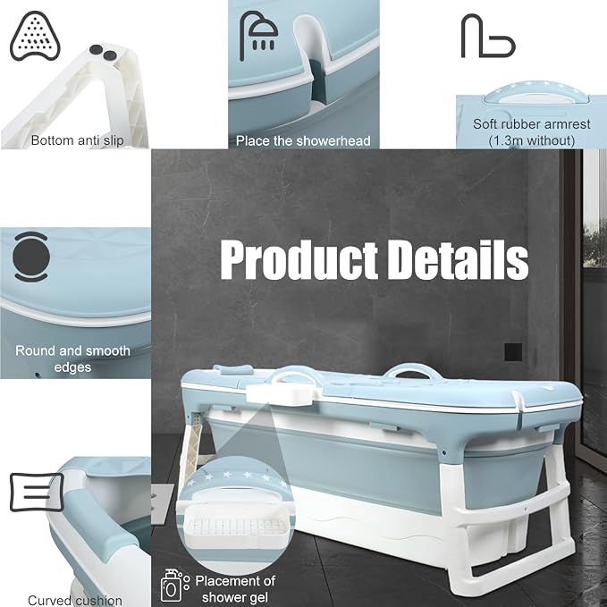 Portable Tub for Adults, Large Collapsible Foldable Bathtub 56in Length - Image 7