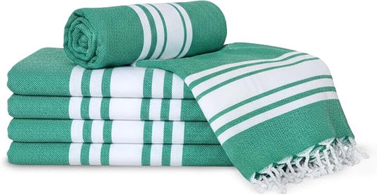 Turkish Cotton Beach Towel Pack of 6 & 1 Boho Tote Bag by Occosa-LuxuryHammamTowels