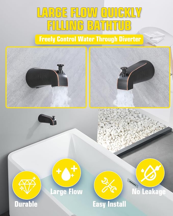 Tub Spout with Diverter, Slip On Bathtub Spout Fits 1/2'' Copper Tube, Bathroom - Image 2