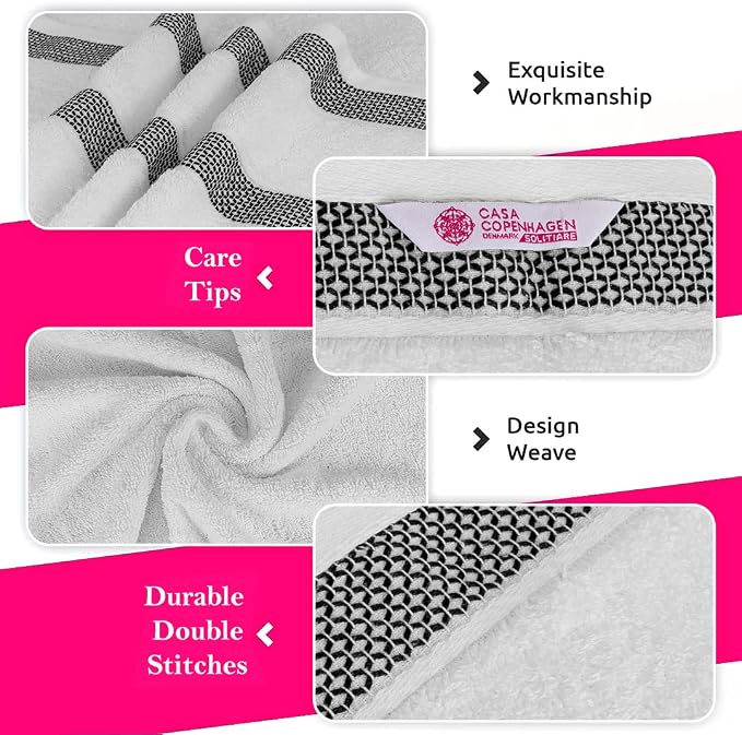 CASA COPENHAGEN Solitaire Mix 6 Pieces Towel Set- Navy + White, 600 GSM 2Bath - Image 2