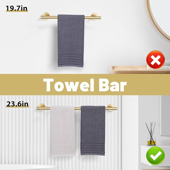 Bathroom Towel Holder Set, 6 Pieces Brushed Gold Towel Bar Bathroom Hardware - Image 2