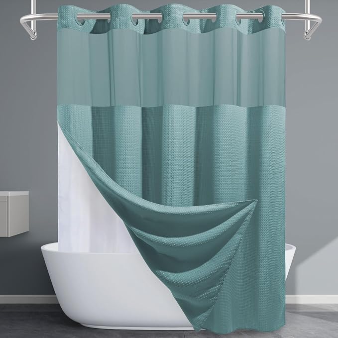 Teal Long No Hook Shower Curtain by EUTXL