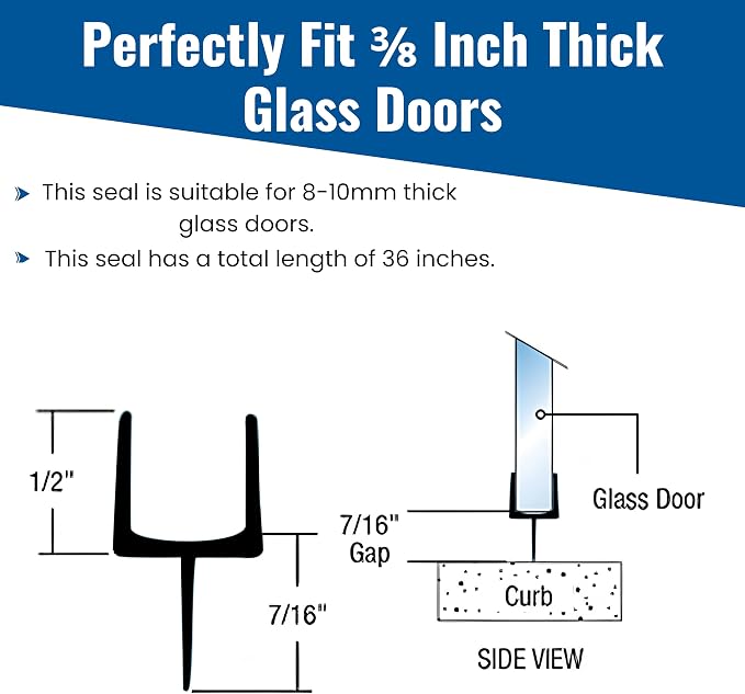 KC Hardware 36 Inch Frameless Clear Shower Door Bottom Seal - Image 3