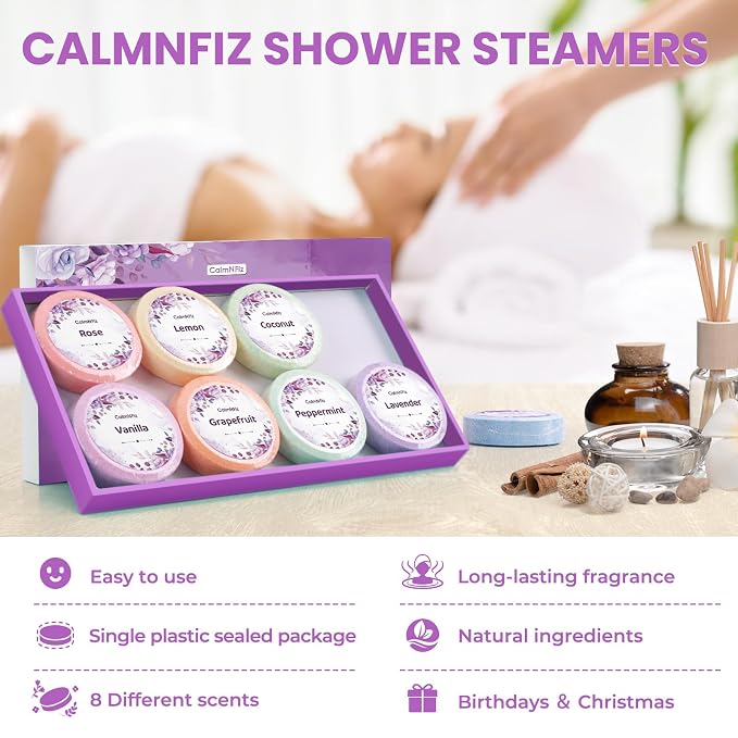 Shower Steamers 8 Pack Set Shower Bombs Tablets in Purple Box - Image 5