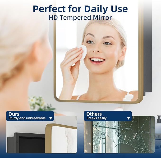 Bathroom Medicine Cabinet with Mirror 16 x 24 Inch, Brush Gold Medicine Cabinet - Image 6