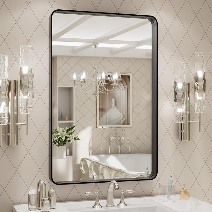LOAAO 20X28 Inch Black Metal Framed Bathroom Mirror by LOAAO