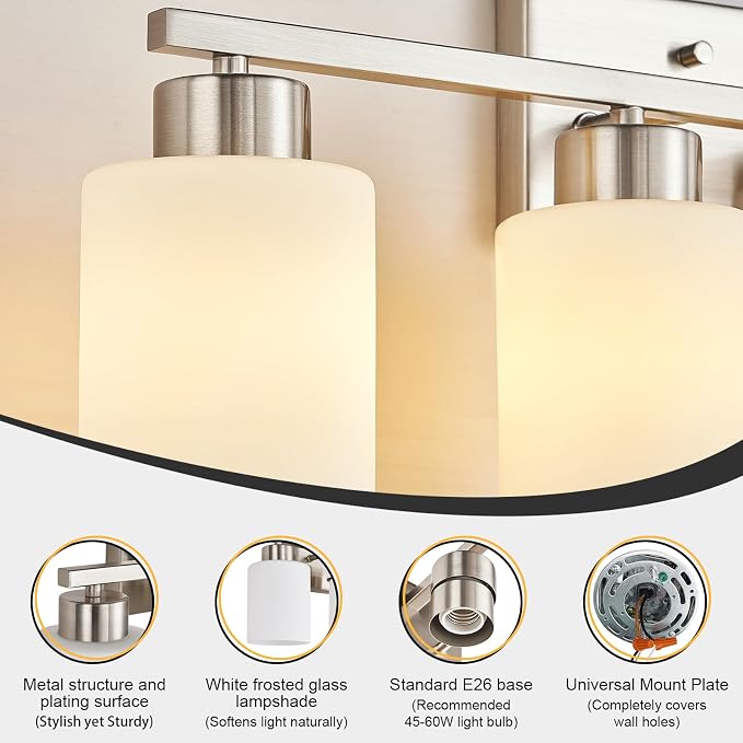 Brushed Nickel Bathroom Light Fixtures, 4-Light Modern Vanity Light Over Mirror - Image 6