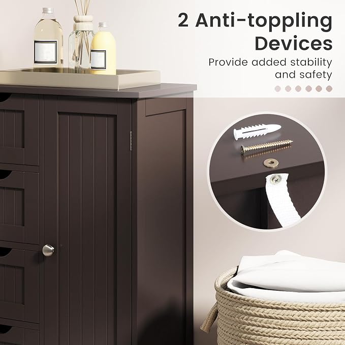 Tangkula Bathroom Floor Cabinet, Freestanding Storage Cabinet - Image 7