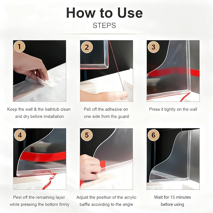 Shower Splash Guard Set, Waterproof Self-Adhesive Shower Corner Splash Panels - Image 4