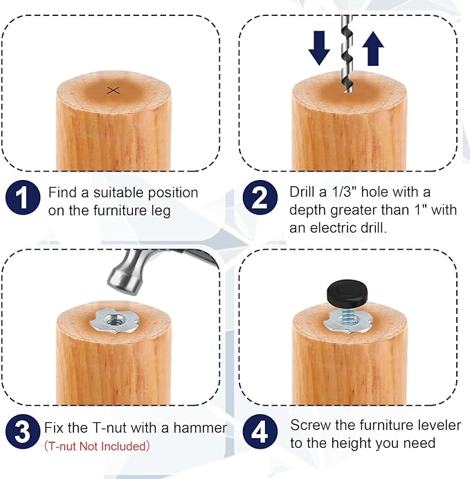1/4" Thread Furniture Feet Levelers, Leveling Feet Screw On Furniture Glide - Image 5