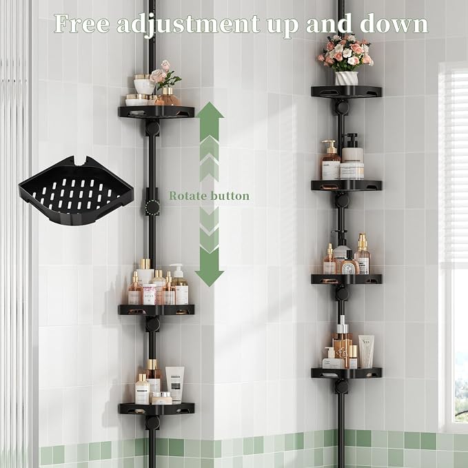 Tension Pole Shower Caddy Organizer with4 Tier L-Shaped Rust Resistant Bathroom - Image 6