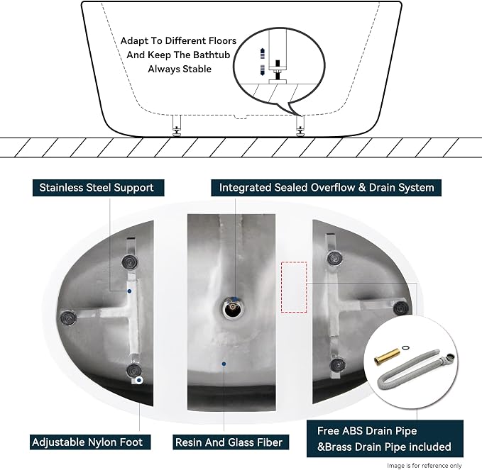 FerdY Naha 59" Acrylic Freestanding Bathtub, Curve Edge Freestanding Soaking - Image 6