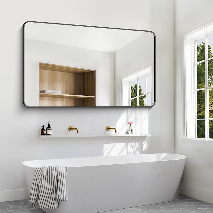 BONEWEI 60x36 inch Large Bathroom Mirror, Wall Mounted Bathroom Frame Vanity - Image 3