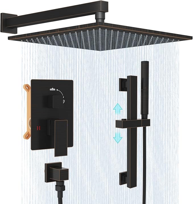Hoimpro Shower System with Adjustable Slide Bar, 12 Inch Square Rain Shower by Hoimpro