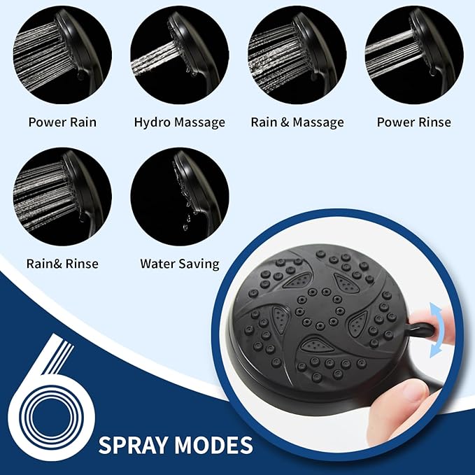 Hand Held Shower Head, High Pressure 6 Spray Mode Handheld Showerhead, Matte - Image 2