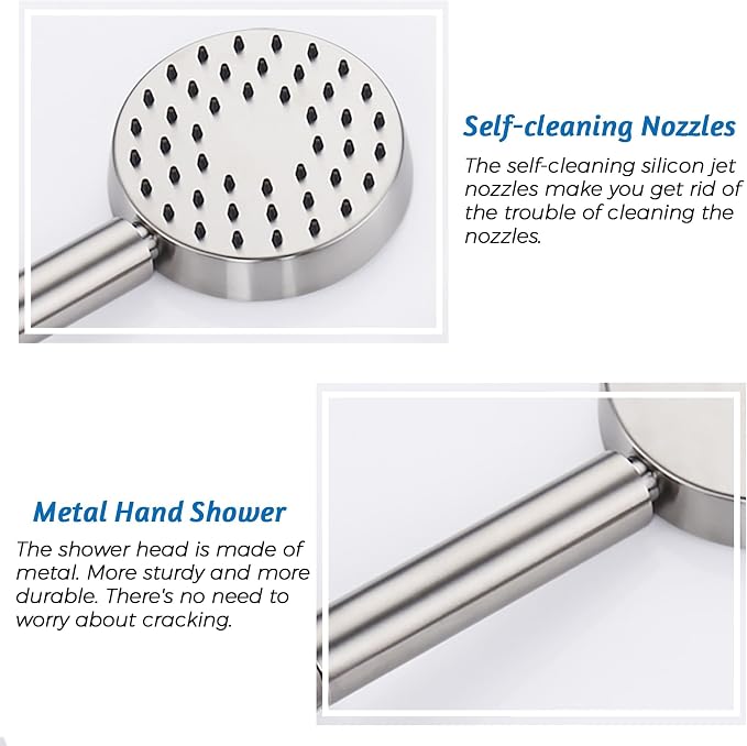 G-Promise Solid Metal Brushed Nickel Handheld Shower Head - Image 8