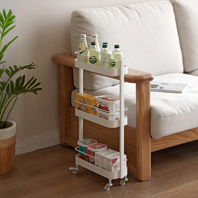 Rolling Storage Cart, 3 Tier Bathroom Organizer Mobile Shelving Unit, Metal - Image 3