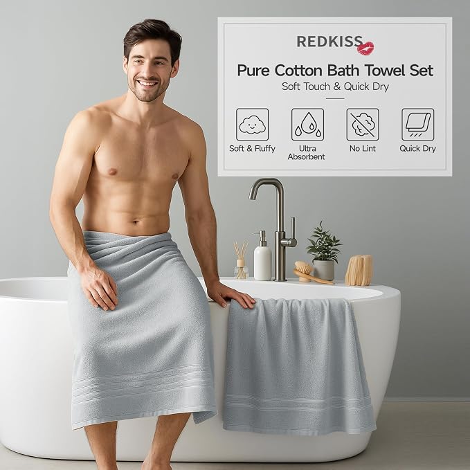 REDKISS Light Grey Bath Towel Set - Image 8