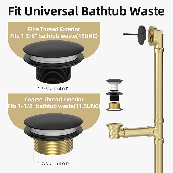 Matte Black Tub Drain Kit with Hair Catcher, Premium Brass Mushroom Tip-Toe - Image 4