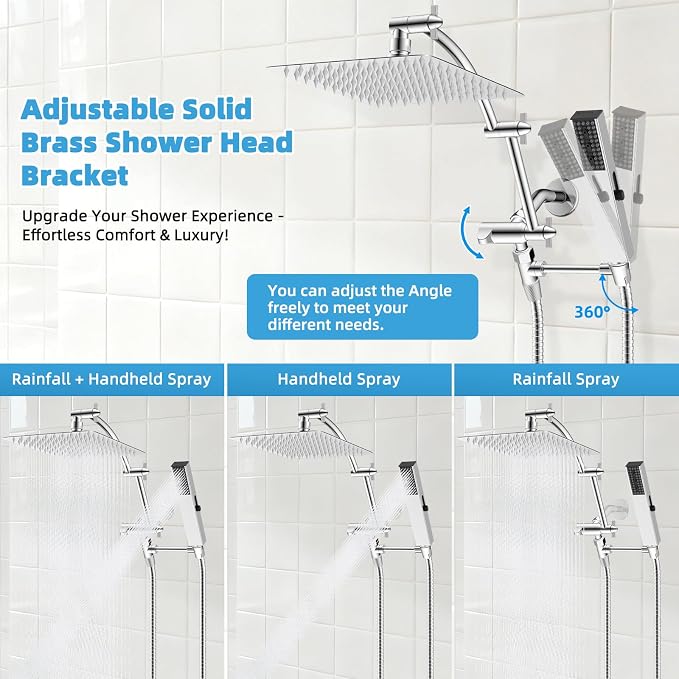Hibbent All Metal CUPC Certified 10'' Rain Shower Head, Dual Shower Head Combo - Image 7