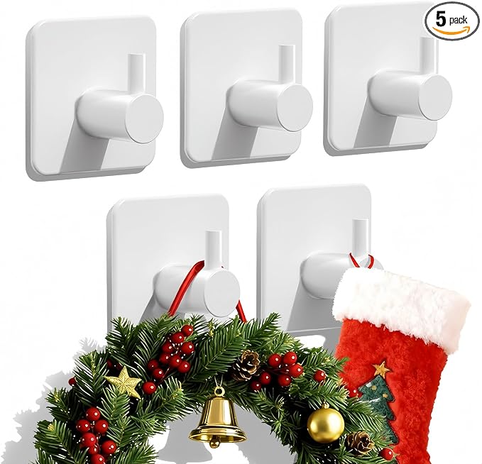 Auxmir Adhesive Hooks Heavy Duty 30lb Wall Hooks, 5 Pack Self Adhesive Damage by Auxmir