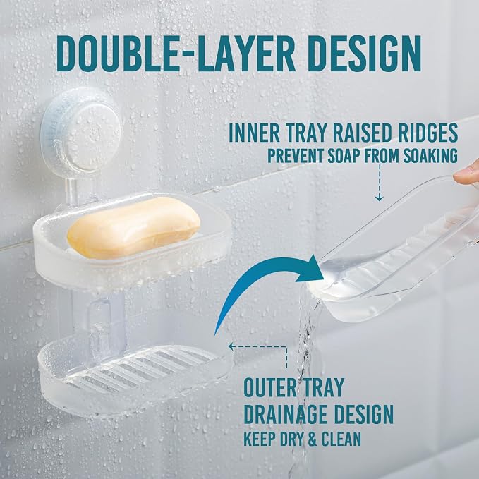 TAILI Double Layer Soap Dish Holder Suction Cup, Strong Sponge Holder - Image 3