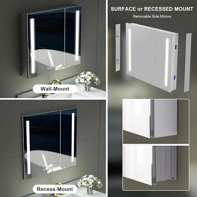 WELLFOR 36" X 30" LED Medicine Cabinet - Image 10