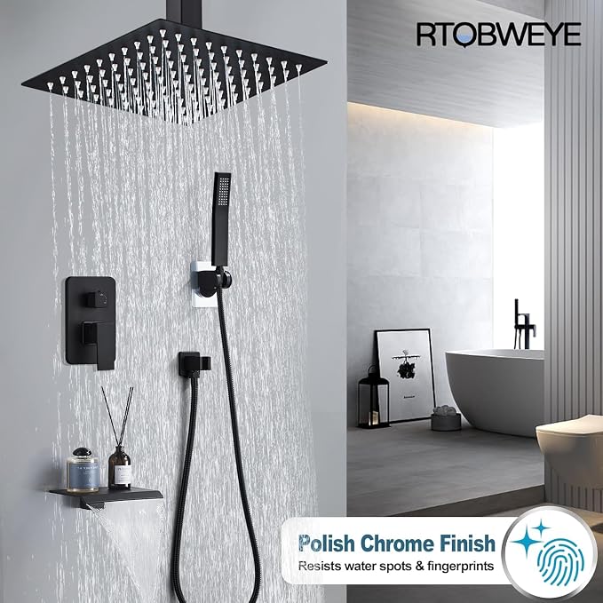 12 Inch Shower Faucet Set, Ceiling Mounted Rainfall Shower System - Image 2