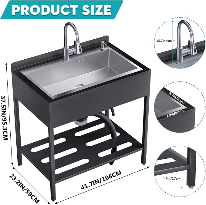 42IN Stainless Steel Freestanding Utility Sink - Image 2