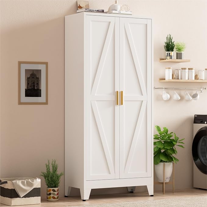 Metal Kitchen Pantry Cabinet, Rustic Freestanding Cupboard - Image 7