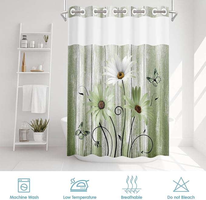 No Hook Daisy and Butterfly Shower Curtain - Image 6