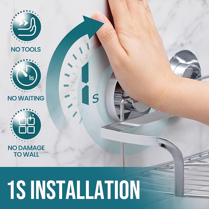 TAILI 2 Pack Powerful Suction Cup Corner Shower Caddy, Stainless Steel - Image 2