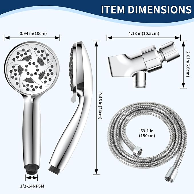Hand Held Shower Head, High Pressure 6 Spray Mode Handheld Showerhead, Chrome - Image 6