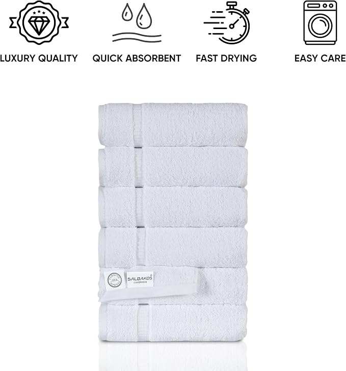 SALBAKOS 100% Turkish Cotton Hand Towel Set of 6 16x30 inch | Heirloom Quality - Image 6