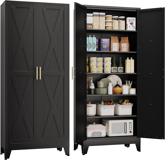 75" Tall Metal Kitchen Pantry Storage Cabinet, Freestanding Cupboard by Unknown