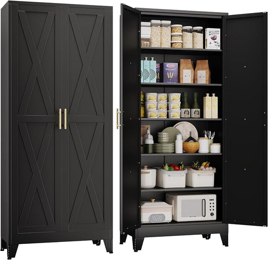 75" Tall Metal Kitchen Pantry Storage Cabinet, Freestanding Cupboard by Unknown