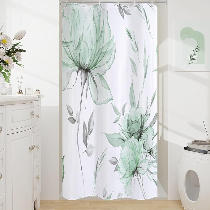 Small Stall Boho Watercolor Floral Shower Curtain 36 x 72, Artistic Narrow Half by Decorateyourhome