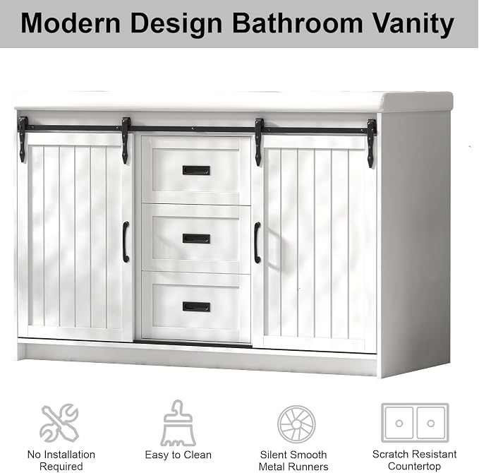 47'' Bathroom Sink Vanity Combo, Large Freestanding Double Bath Vanity Sink Set - Image 7