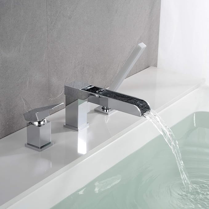 Waterfall Roman Tub Faucets Deck Mount Chrome Bathtub Faucets Brass Tub Filler - Image 3