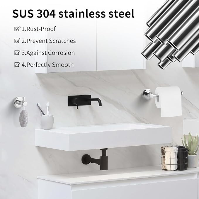 Polished Chrome Bathroom Hardware Set 4 Piece Towel Rack Bath Shower - Image 5