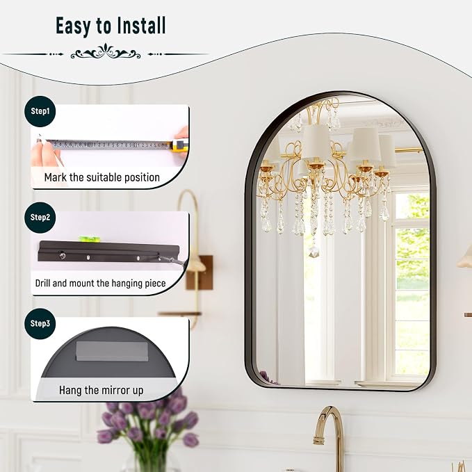 GLSLAND 20”x30“ Arched Bathroom Mirror - Image 6