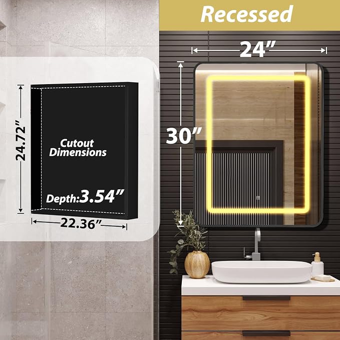 APRILSOUL 24X30 Inch Black Bathroom Medicine Cabinet - Image 2