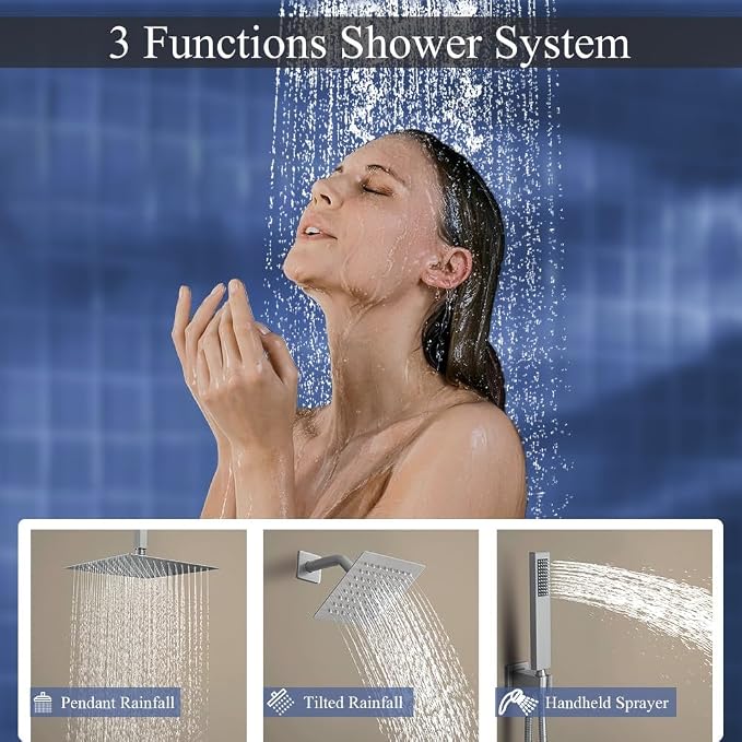 Shower Faucet Set Brushed Nickel Shower System, Knob Switch Diverter Shower - Image 3