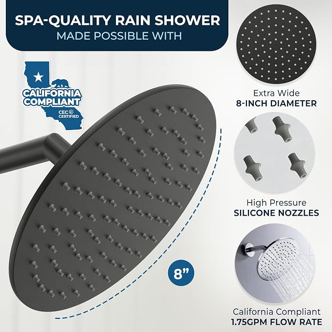 HammerHead Showers® Solid Metal 8 Inch Rainfall Shower Head – MATTE BLACK - Image 3