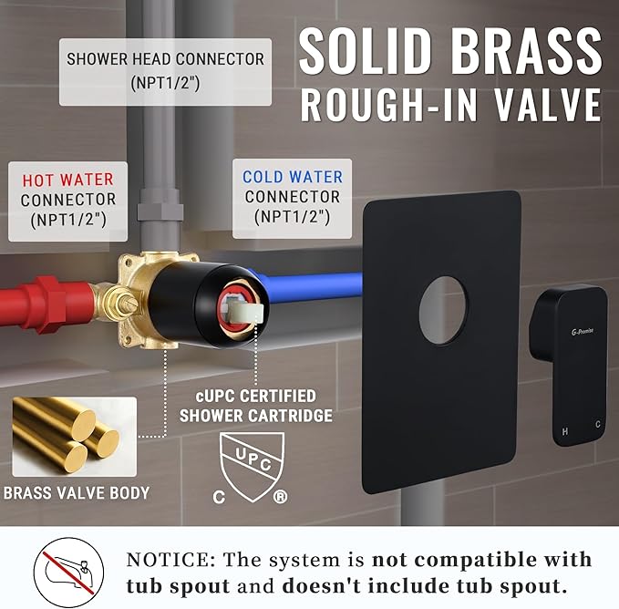 All Metal Shower Faucet Set, Dual Square Shower Head System - Image 3