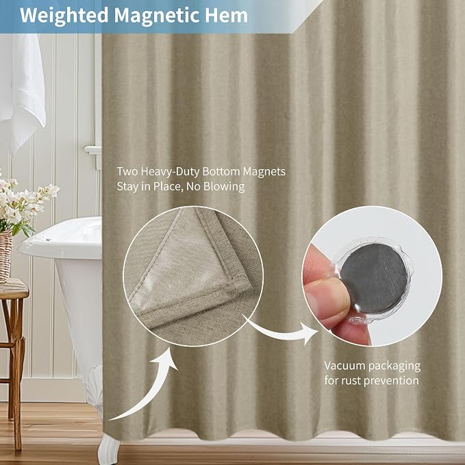 2-in-1 Waterproof Extra Long Fabric Shower Curtain or Liner, Linen Textured - Image 7