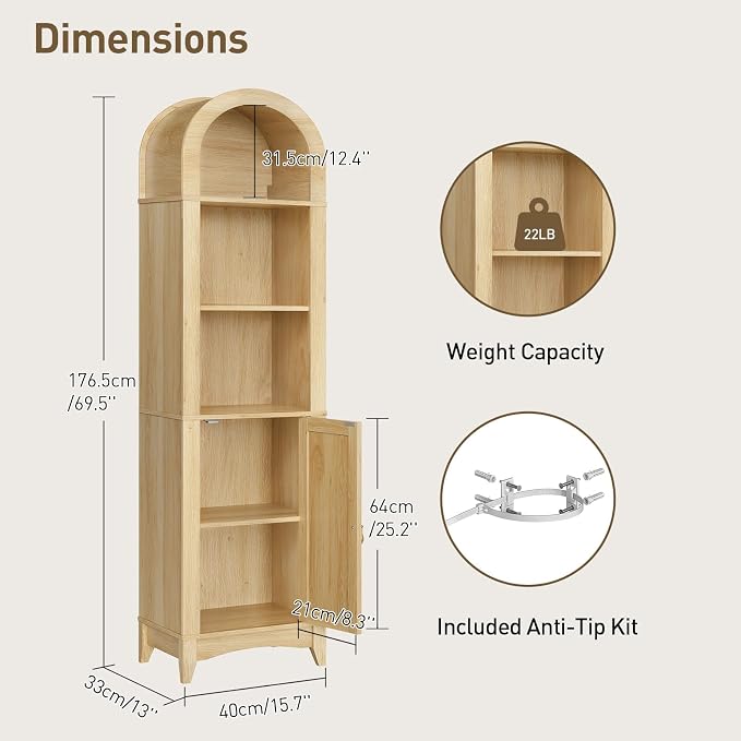 69" Tall Bathroom Storage Cabinet, Tall Arched Freestanding Storage Cabinet - Image 2
