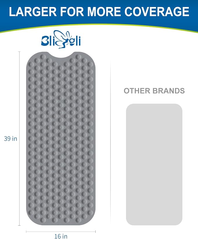 Bathtub Mat Non-Slip Without Suction Cups, 39x16inch Extra Long Bath Mats - Image 2