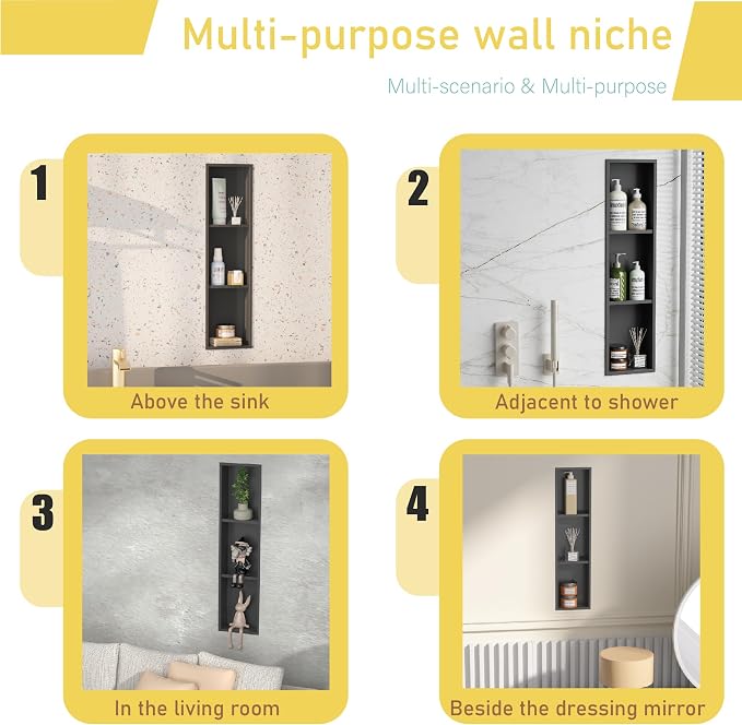 Tall Niche Three-Tiered Shelves Embedded in The Wall，Shower Niche No Tile Needed - Image 3