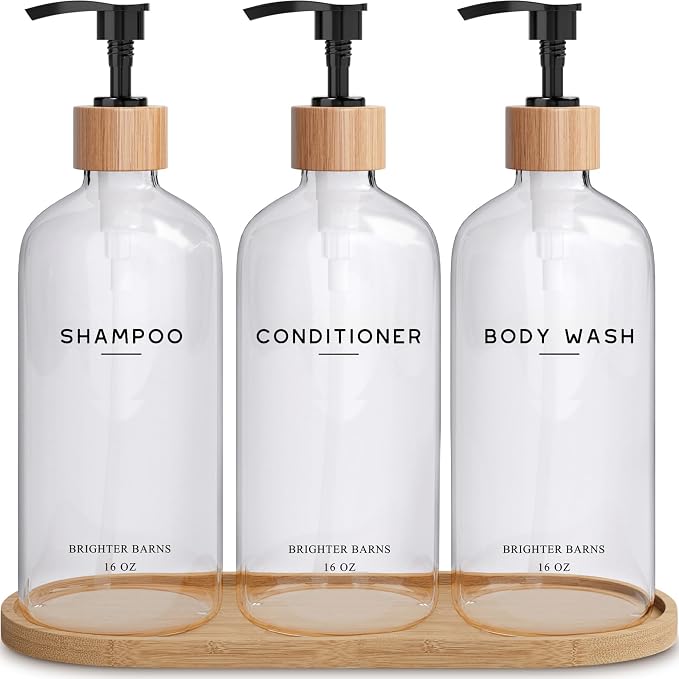 Clear Shampoo and Conditioner Dispenser Set by Brighter Barns by BrighterBarns